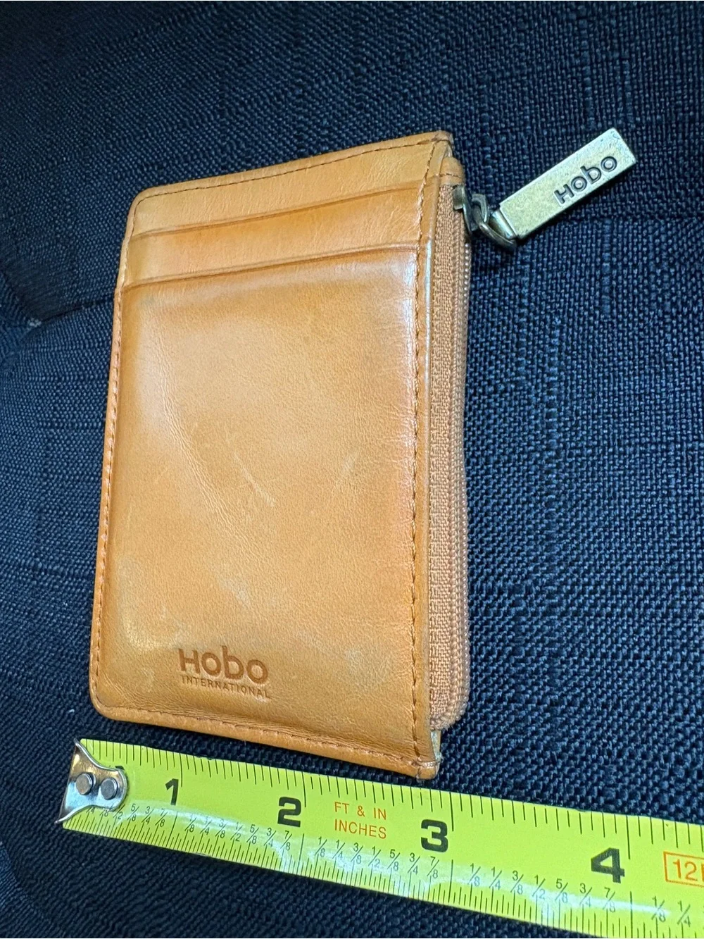 HOBO Tan Leather Zip Card Holder with Front Slip Pocket